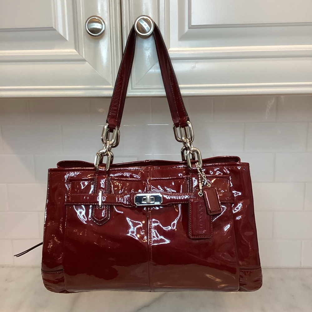 Coach Burgundy Patent Leather Shoulder Bag